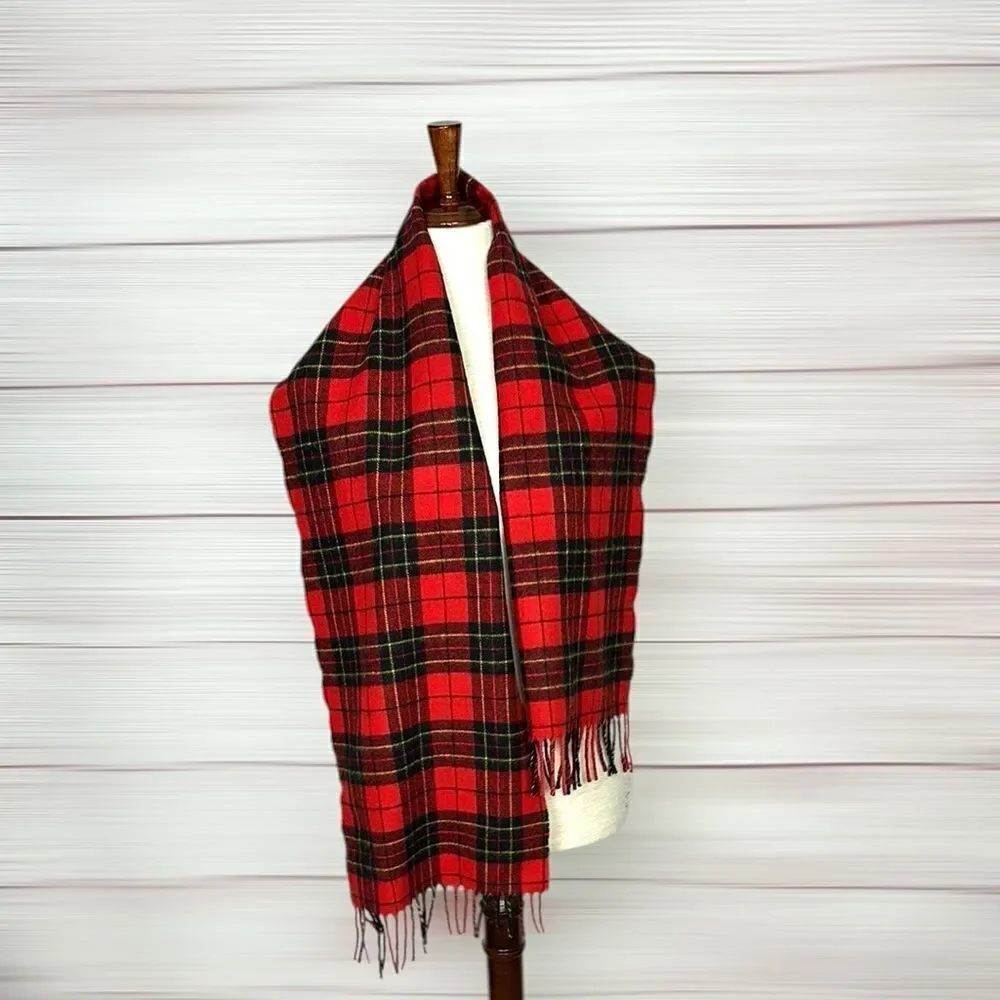 CHRISTOPHER HAYES Vintage Wool Plaid Red and Black Scarf made in England Unisex